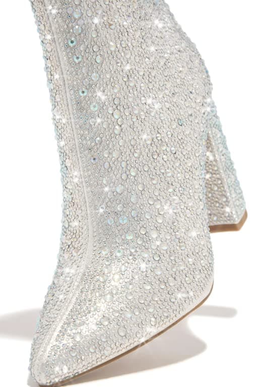 PAZZLE Women's Rhinestone Block Heel Short Knee High Booties Runway-01