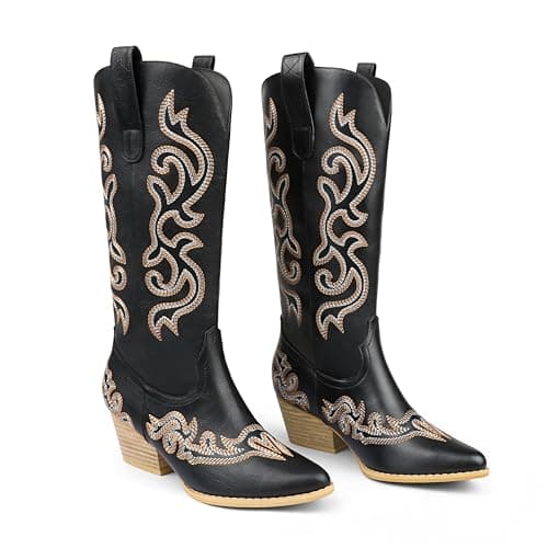 Zzheels Women Mid-calf Cowboy Boots — 440black