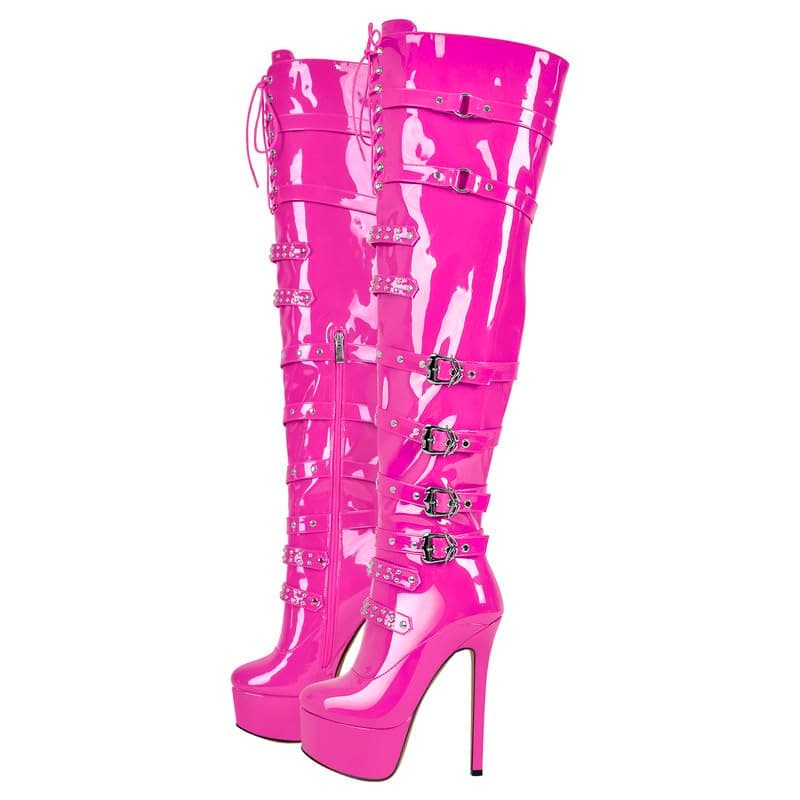 Richéal nini Women's Zipper Lace-Up Thigh High Heels Over-the-Knee Boots — Peach