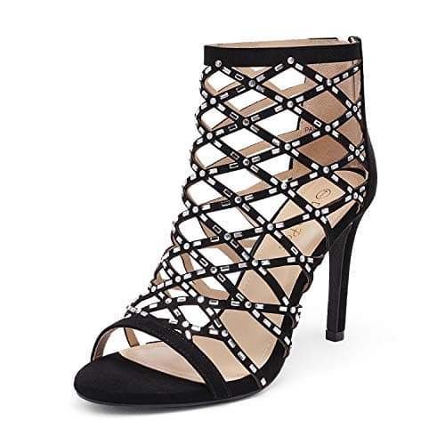 Dream Pairs Women's Rhinestone Ankle Strap Stiletto Heel Cutout Sandals — Black
