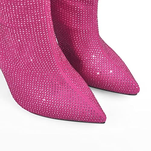 Richealnana Women's Rhinestones Block Heel Knee High Booties