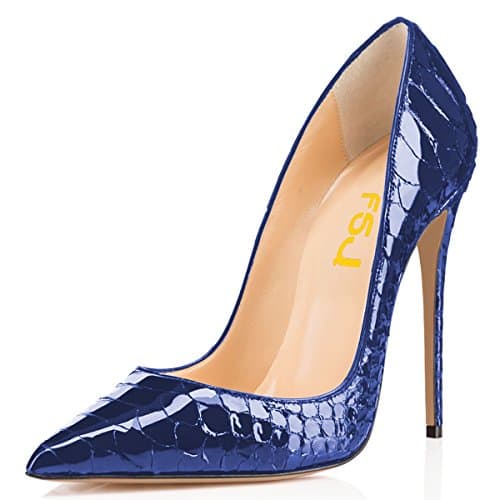 FSJ Women's Stilettos Formal Pointed Toe High Heel Shoes Größe 4-15 US — Navy Snake