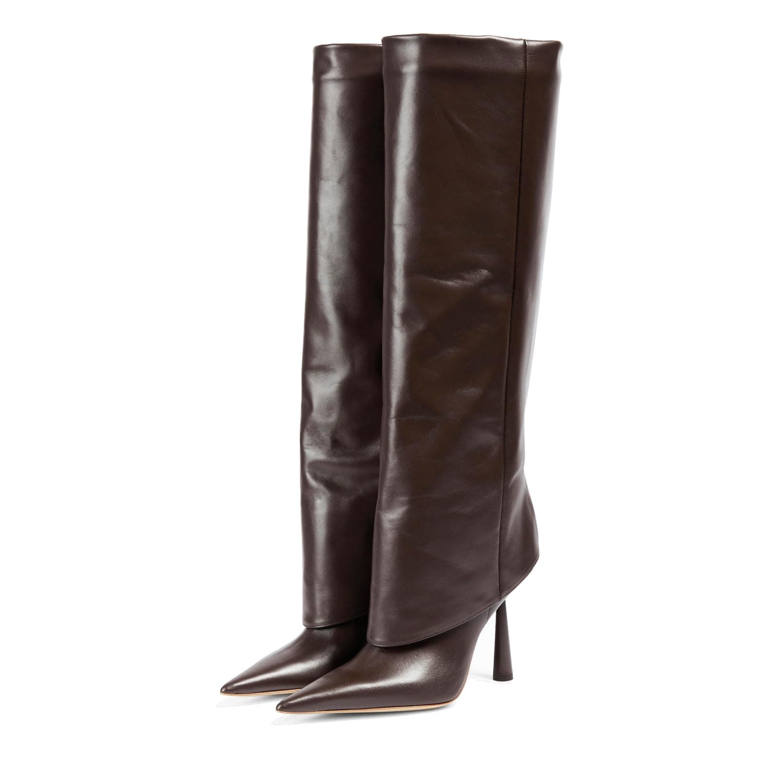 Goolita Women's Pointed Toe Knee High Stiletto Heel Fold Over Boots Fashion & Comfortable