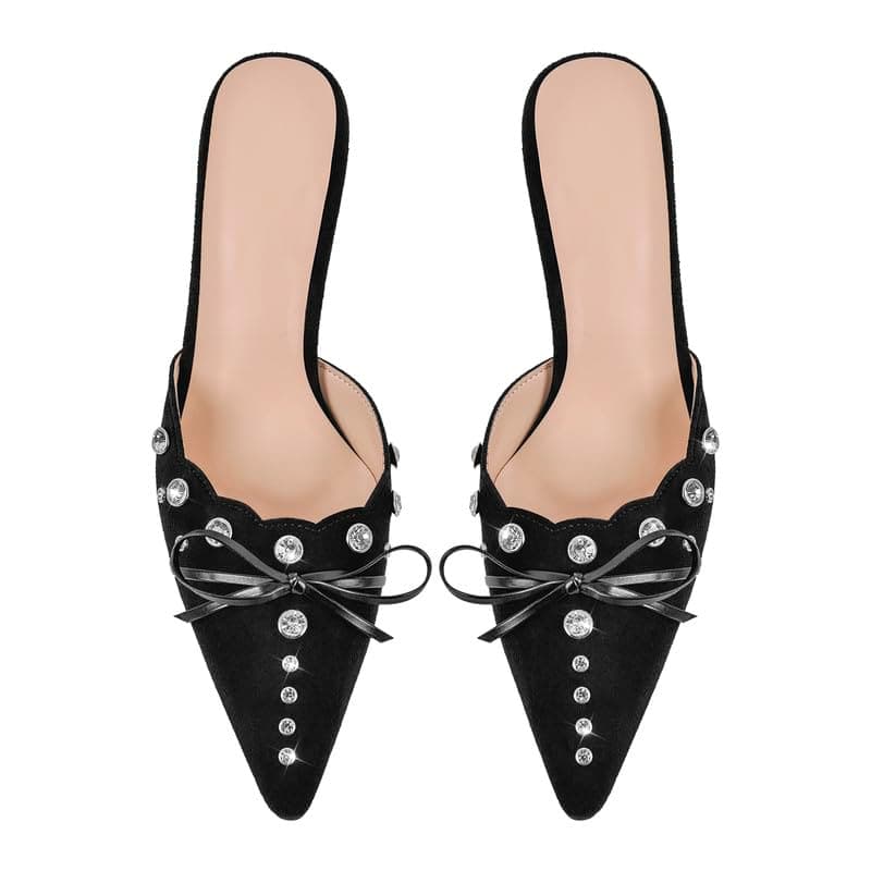Richealnana Women's Pointed Toe Bow Mule Sandals for Party and Weddings