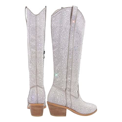 Richealnana Sparkly Rhinestone Calf High Boots for Women