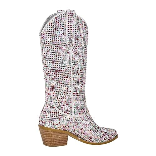Richealnana Women's Rhinestone Sparkling Mid-Calf Boots