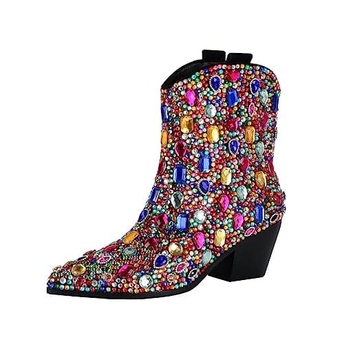 Vimitty Women's Rhinestone Glitter Cowboy Boots — Silver2