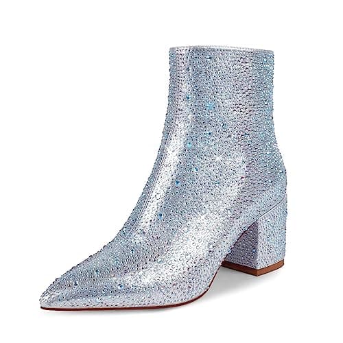 Wetkiss Sparkly Rhinestone Knee High Boots for Women Weddings Dates — Rhinestone Silver