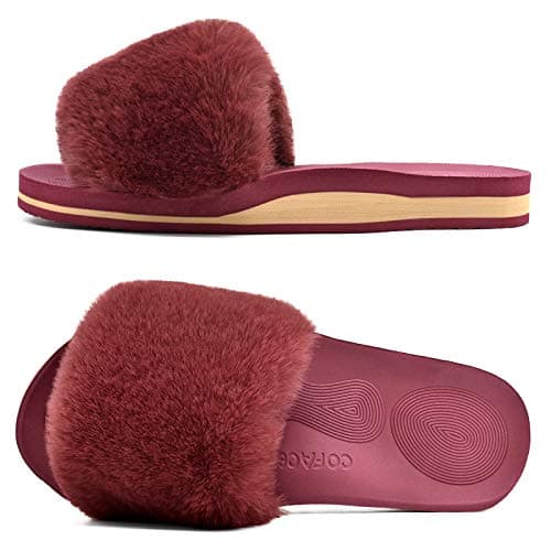 COFACE Women's Memory Foam Plush Slip-On Slippers Anti-Skid Fur Indoor Outdoor — Winered
