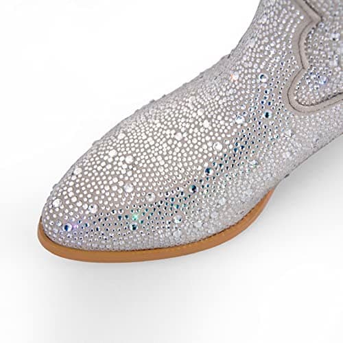 Richealnana Sparkly Rhinestone Calf High Boots for Women