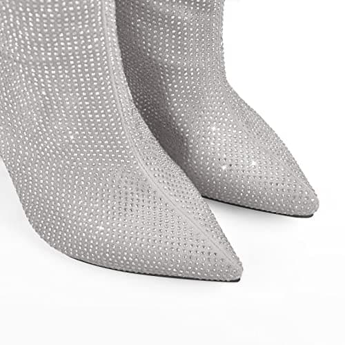 Onlymaker Glitter Rhinestone Knee High Point Toe Boots for Women