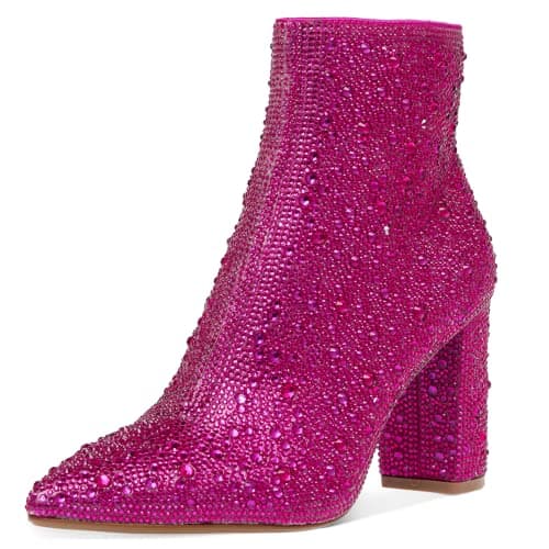 MUCCCUTE Women's Sparkly Rhinestone Ankle Boots for Party and Wedding — Spark Fuchsia