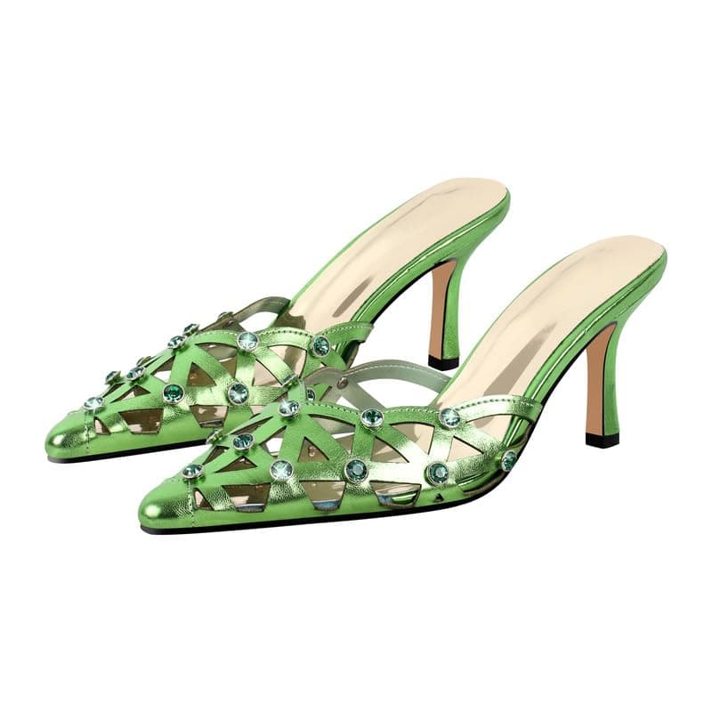 Richealnana Women's Pointed Toe Bow Mule Sandals for Party and Weddings — Green-b