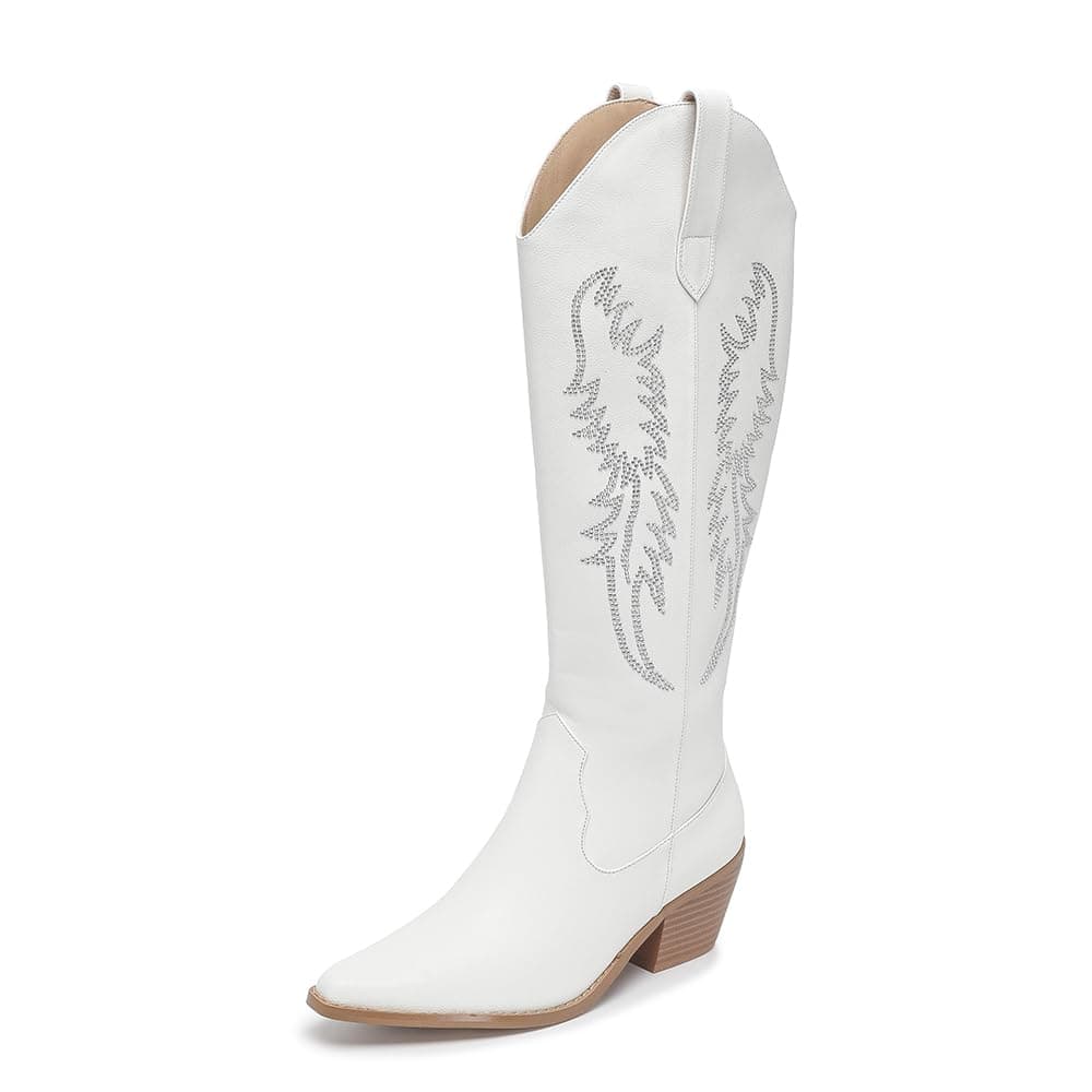 Amoji Women's Western Cowboy Knee High Boots with Zipper 307