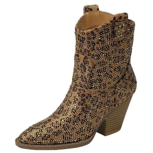 Forever Women's Rhinestone Mid-Calf Knee High Ankle Booties — Leopard