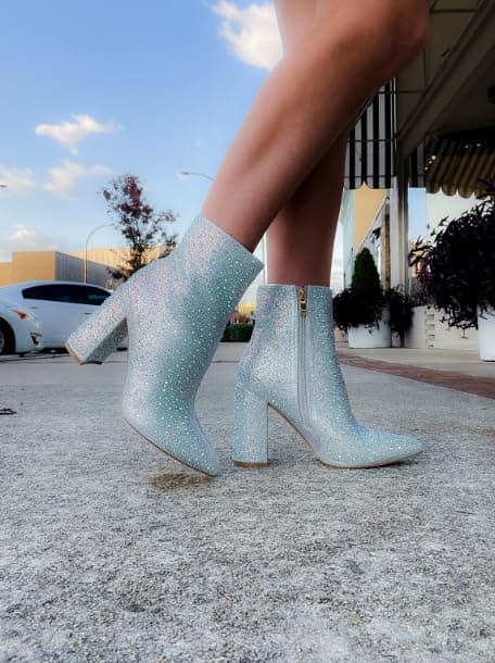 PAZZLE Women's Rhinestone Block Heel Short Knee High Booties Runway-01