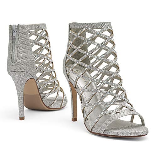 Dream Pairs Women's Rhinestone Ankle Strap Stiletto Heel Cutout Sandals