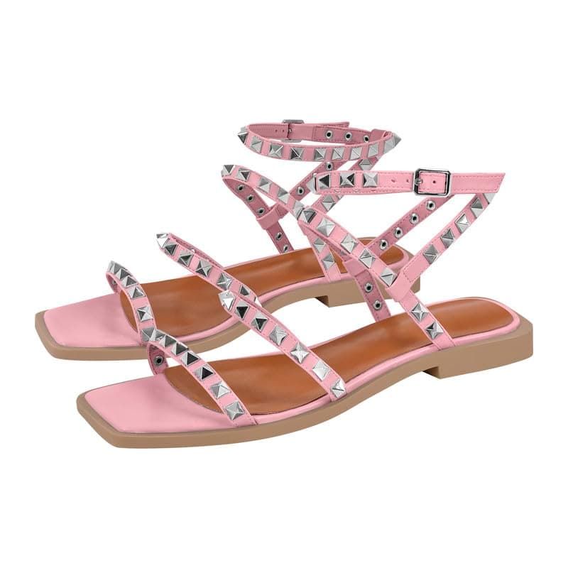 Women's Gladiator Studded Ankle Strap Sandals — Pink