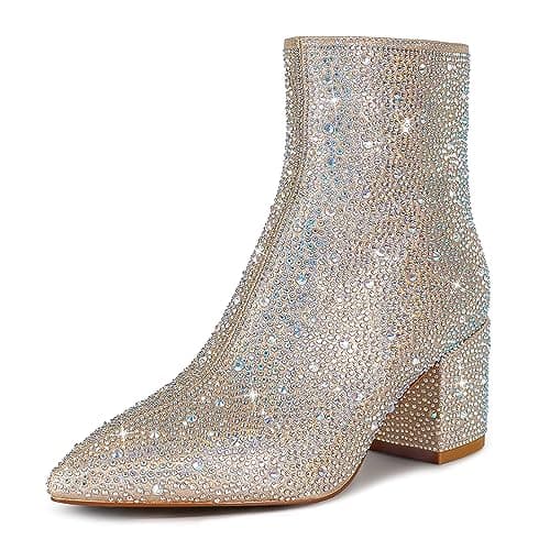Wetkiss Sparkly Rhinestone Knee High Boots for Women Weddings Dates — Rhinestone Champagne