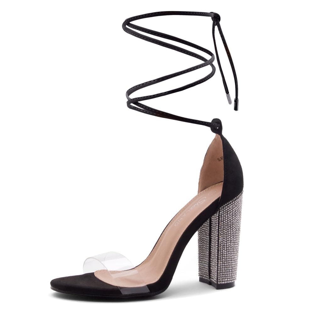Shoe Land SL-ROSEMMINA Women's Strappy Heeled Rhinestone Sandals for Weddings & Parties
