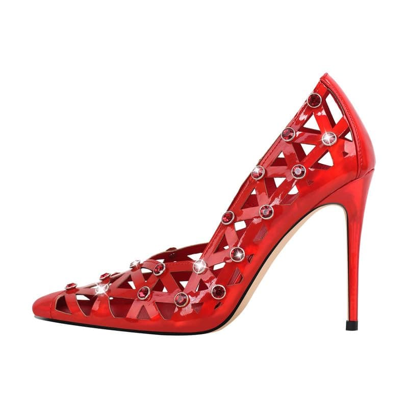 Richealnana Women's Pointed Toe Rhinestone Pumps for Party Prom — Red