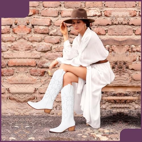 Femflame Pointed Toe Embroidered Knee High Cowgirl Boots