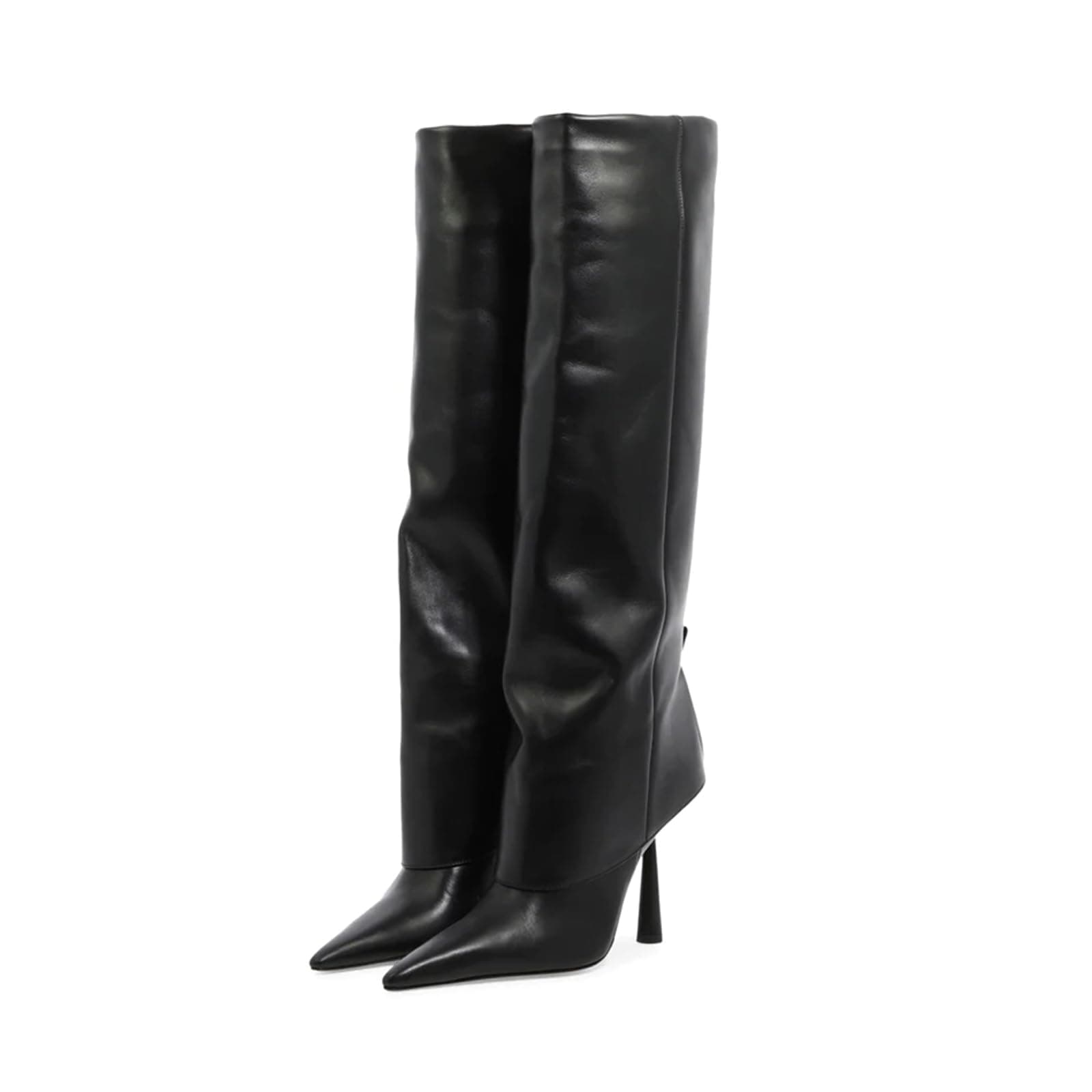 Vertundy Women's Pointed Toe Stiletto Heel Knee High Fold Over Boot