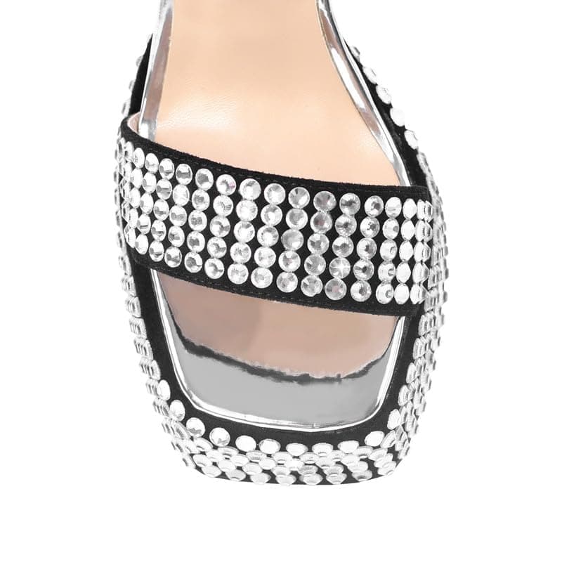 Richealnana Women's Rhinestone Platforms Chunky Heel Sandals