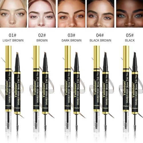 2-in-1 Dual Head Eyebrow Pen & Gel, Waterproof 3# Dark Brown