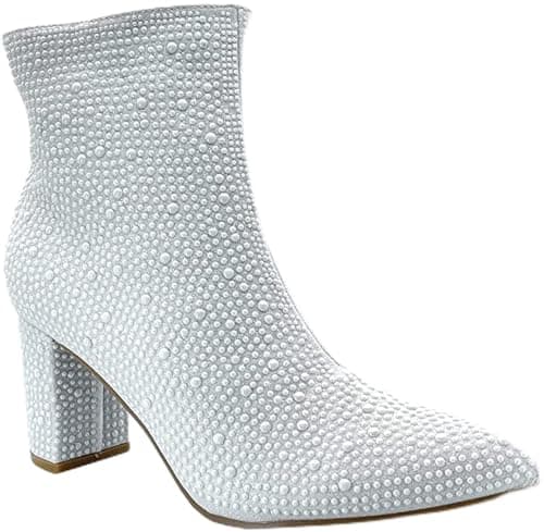 Forever Women's Rhinestone Chunky Ankle Bootie — Ivory Rhinestone