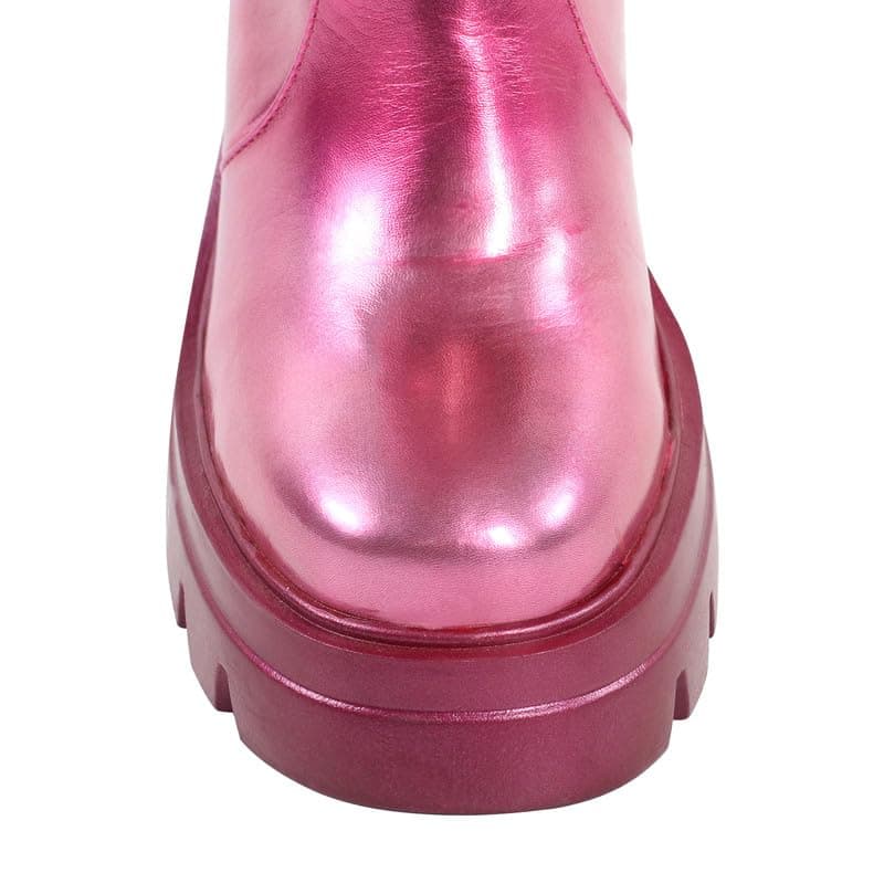 Sexytag Women's Metallic Slouchy Foldover Platform Round Toe Boots