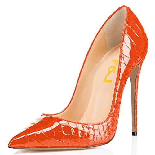 FSJ Women's Stilettos Formal Pointed Toe High Heel Shoes Größe 4-15 US — Orange Snake