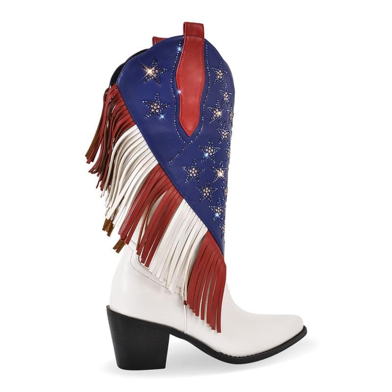 Richealnana Women's Calf High Tassel Fringe Cowgirls Boots Multicolor