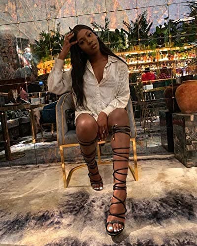 LISHAN Women's Knee High Open Toe Criss Cross Stiletto Heels Sandals