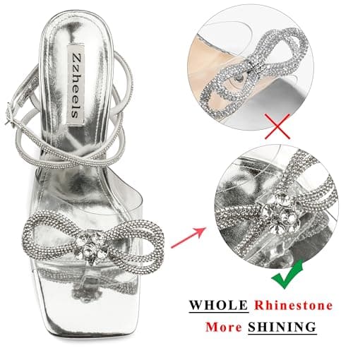 Zzheels Clear Crystal Double Bowknot Slingback Heels for Party and Weddings