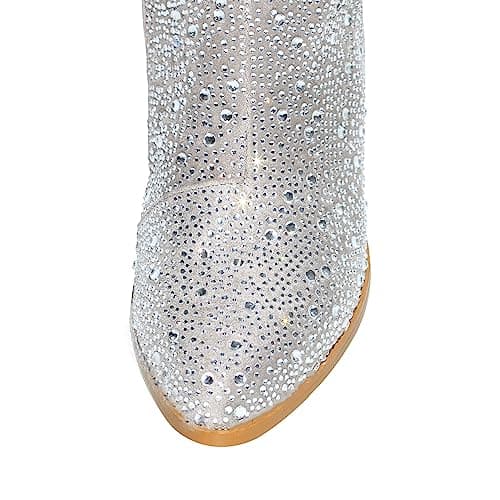 Richealnana Sparkle Rhinestones Clear Gems Shining Comfortable Calf High Knee High Boots for Women