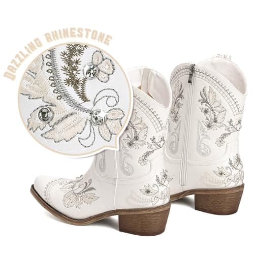 Rivalran Western Embroidered Cowgirl Boots with Sparkly Rhinestones