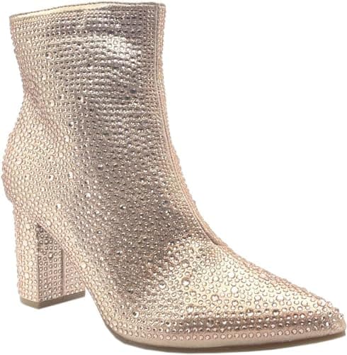 Forever Women's Rhinestone Chunky Ankle Bootie — Rose Gold