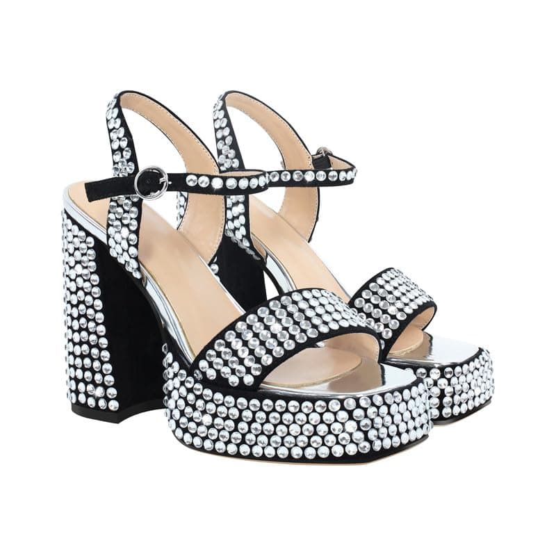 Richealnana Women's Rhinestone Platforms Chunky Heel Sandals