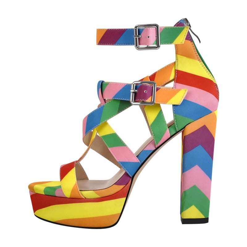 Richealnana Women's Multicolored Strappy Platform Heels for Date Night