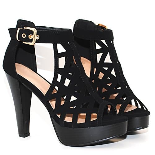 TRENDSUP Open Toe Ankle Strap Stacked Heel Sandal