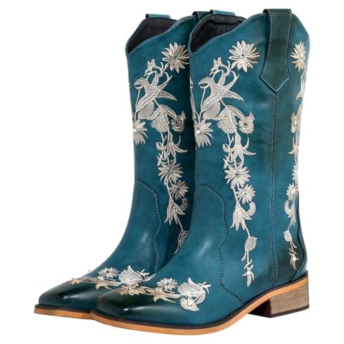 SheSole Women's Floral Rhinestones Square Toe Cowboy Boots