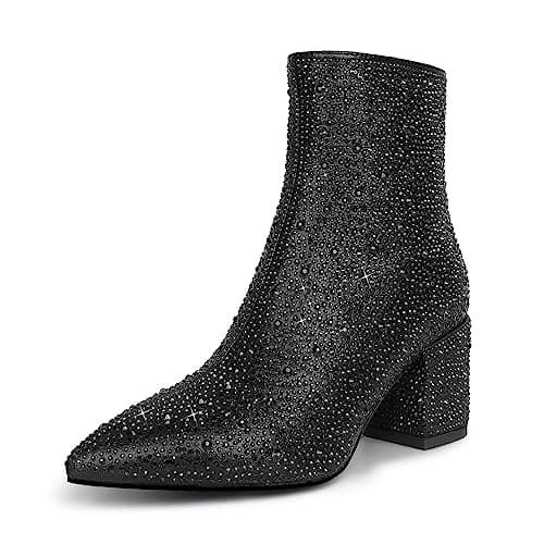 Wetkiss Sparkly Rhinestone Knee High Boots for Women Weddings Dates — Rhinestone Black