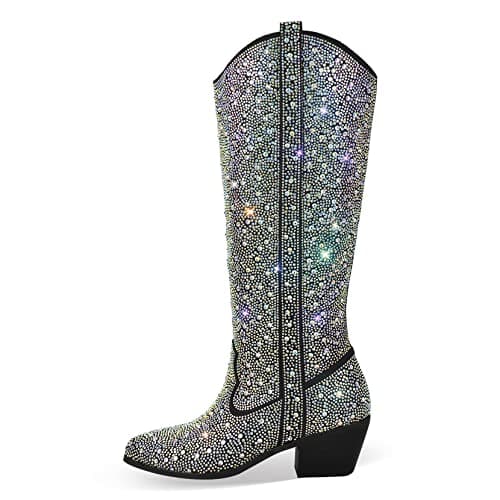 Sparkling Rhinestone Knee High Boots for Women