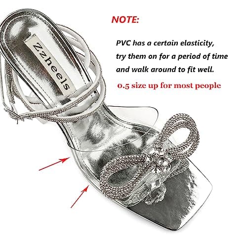 Zzheels Clear Crystal Double Bowknot Slingback Heels for Party and Weddings