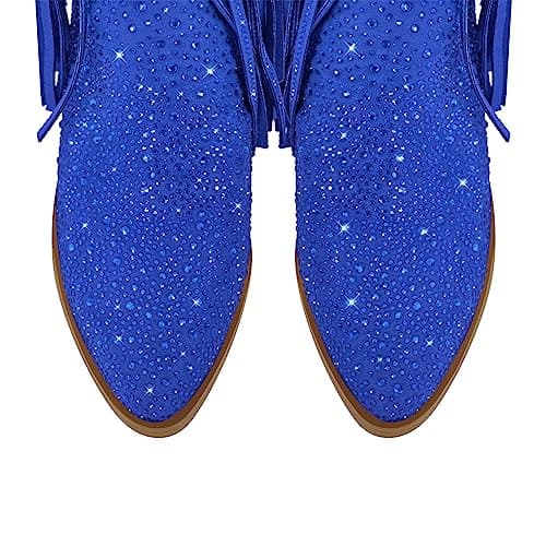 Richealnana Calf High Boots for Women with Sparkle Rhinestones and Fringe Tassels