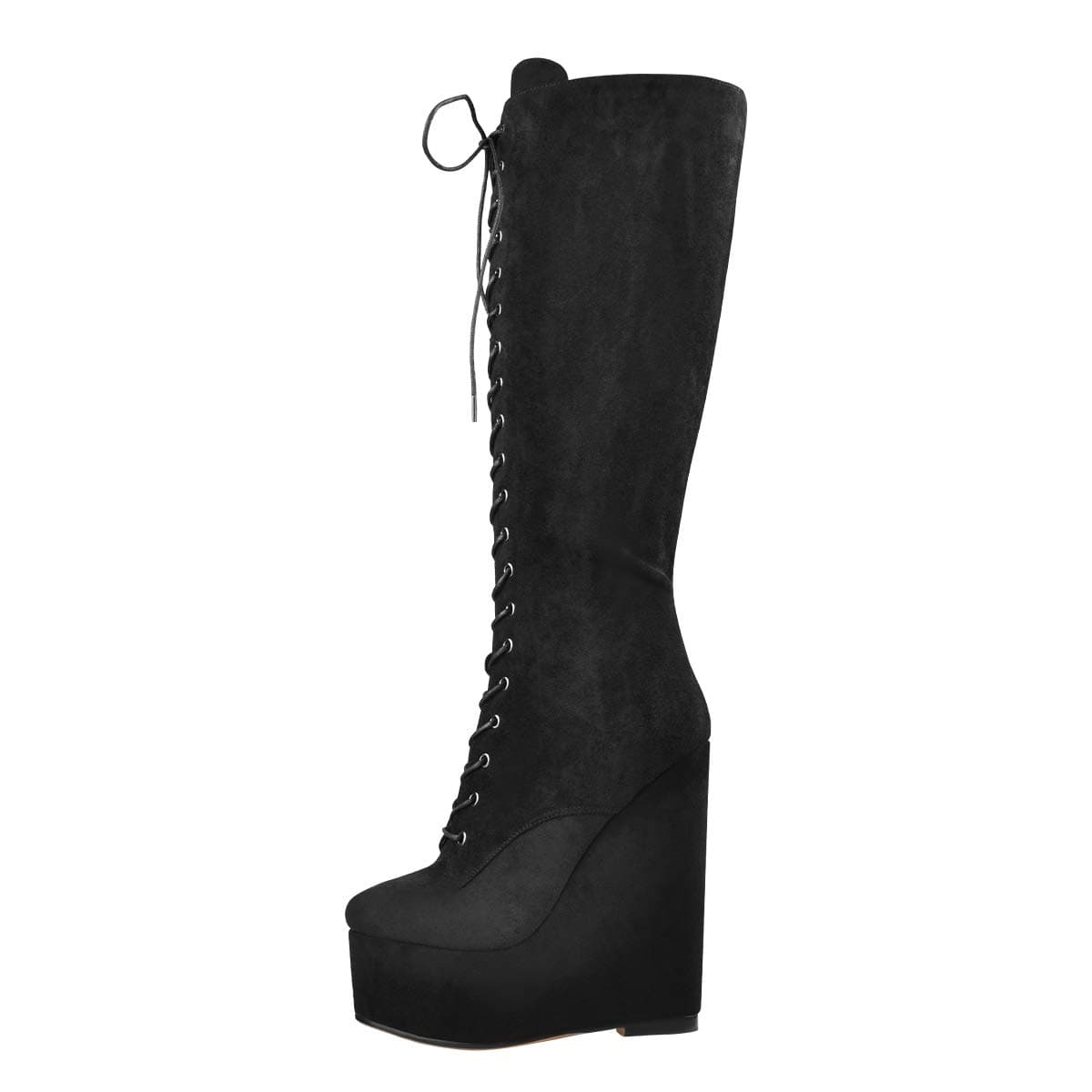 Richealnana Women's Black Suede Knee High Wedge Heel Boot US 10