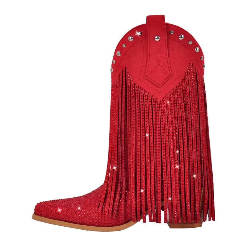 Sparkly Rhinestone Fringe Ankle Boots for Women