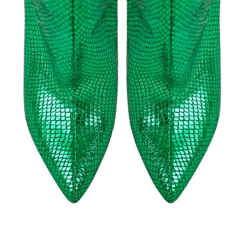 Richealnana Women's Chunky Heel Snake Print Knee High Boots