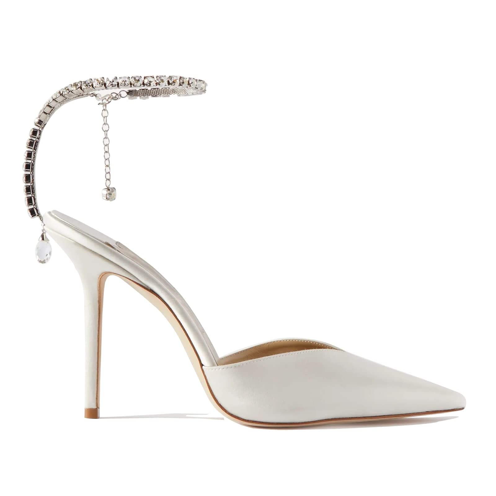 LauraVicci Women's Crystal Chain Heeled Sandals with Rhinestones Buckle Satin Shoes